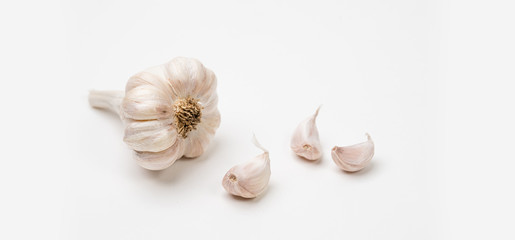 Close-up garlic on a white background