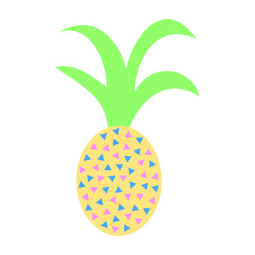 Vector cute colorful pineapple in cartoon style on white background. Sweet fruit. Summer cute fruits for healthy lifestyle. Pineapple or ananas fruit. Vector illustration cartoon isolated ananas.