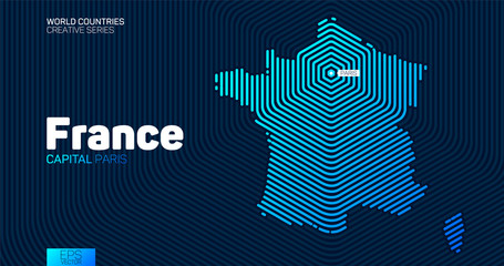 Abstract map of France with hexagon lines