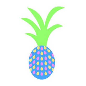 Vector cute colorful pineapple in cartoon style on white background. Sweet fruit. Summer cute fruits for healthy lifestyle. Pineapple or ananas fruit. Vector illustration cartoon isolated ananas.