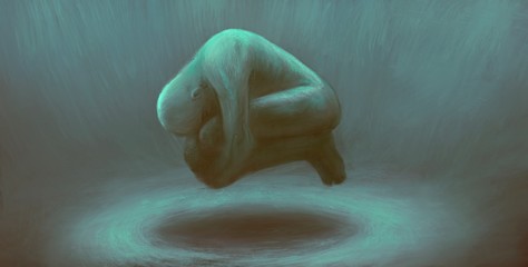 Depression and sadness concept, surreal painting