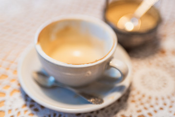 Empty Coffee Cup After Drink with Blurred Background