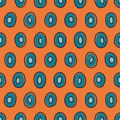 Colorful seamless pattern with blue ovals and orange background