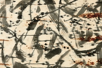 abstract grunge background, artistic painting with black paint on a light wooden background,...
