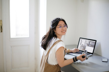 A photographer is working from home