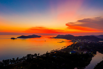 Fototapeta na wymiar Aerial view of Sattahip city with twilight sky, Thailand