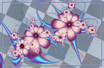 Computer graphics. Fractal texture in frame. Flowers