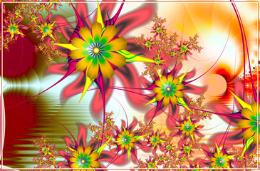Fototapeta na wymiar Computer graphics. Fractal texture in frame. Flowers