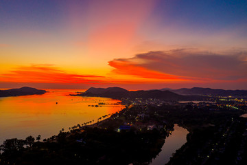 Aerial view of Sattahip city with twilight sky, Thailand