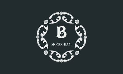 Vintage flower monogram with the letter B. Exquisite three-dimensional logo. Luxury frame for business sign, label, boutique brand, hotel, restaurant, heraldry.