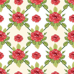 Red Roses Bouquets Vector Seamless Pattern