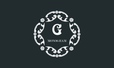 Vintage flower monogram with the letter G. Exquisite three-dimensional logo. Luxury frame for business sign, label, boutique brand, hotel, restaurant, heraldry.