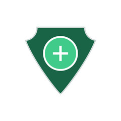 Protective icon, green shield with white cross, vector illustration,