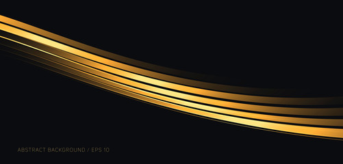 Abstract dark background with metal golden curve in twist, graphic gesign lines element, luxury stylish