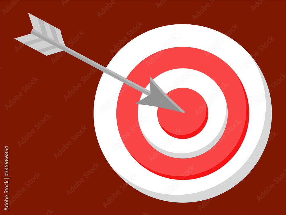 Poster board competition dartboard with aims in different colors and arrows, bullseye and target isolated o