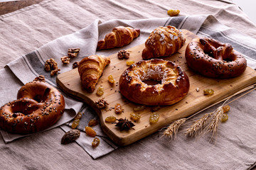 delicious beautiful pastries bread pretzels bagels bagels rolls with filling beautifully served