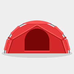 Red round travel tent cartoon vector illustration