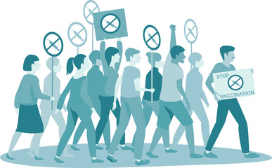 Anti Vaccination movement. Anti-Vaccine and Mandatory Immunization Protest Refusal. People Characters Rejecting Preventive Medicine.