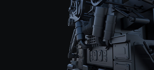 black mechanism closeup with copy space