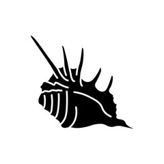 Spiked seashell black glyph icon. Exotic sea shell, conchology silhouette symbol on white space. Tropical beach souvenir, cockleshell. Empty molluscan conch with spikes vector isolated illustrations