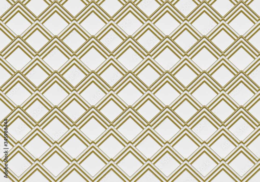 Poster 3d rendering. modern luxurious seamless golden square grid pattern on white wall design background.