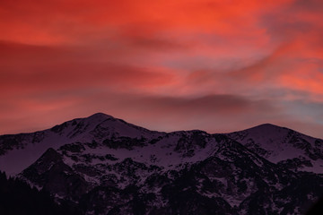 Red sky over Bohinj mountains