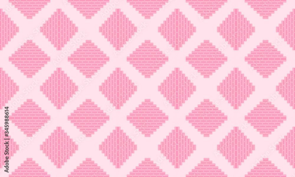 Poster 3d rendering. seamless sweet soft pink square grid tile pattern wall background.