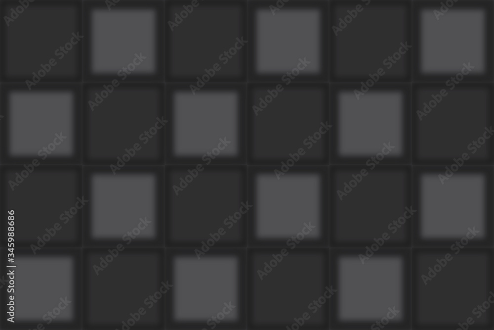 Poster 3d rendering. dark seamless black square grid pattern art design wall background.