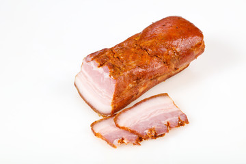 Smoked pork meat over white background