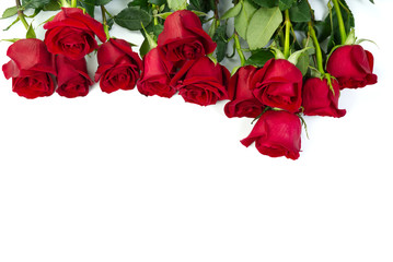 red rose bouquet isolated on white background with copy space.