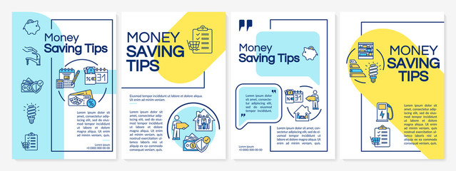 Money saving tips brochure template. Financial resources efficiency. Flyer, booklet, leaflet print, cover design with linear icons. Vector layouts for magazines, annual reports, advertising posters