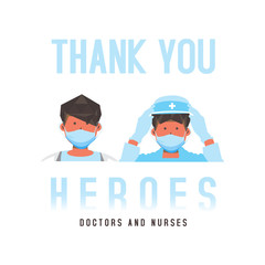 Flat illustration thank you doctors and nurser for medical from corona virus template