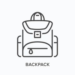 Backpack line icon. Vector outline illustration of schoolbag. Travel luggage pictogram