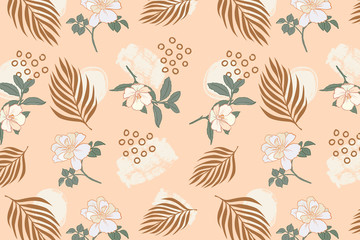 Seamless Pattern with Birds and Floral Elements. Summer wrapping paper background.