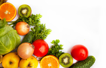 summer harvest on a white background, top view