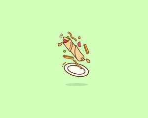 A Tasty Wrap On a Plate With Flying Ingredients