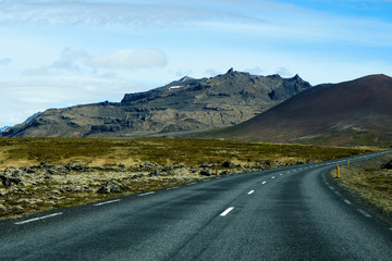 Curve Road through fjords at Iceland