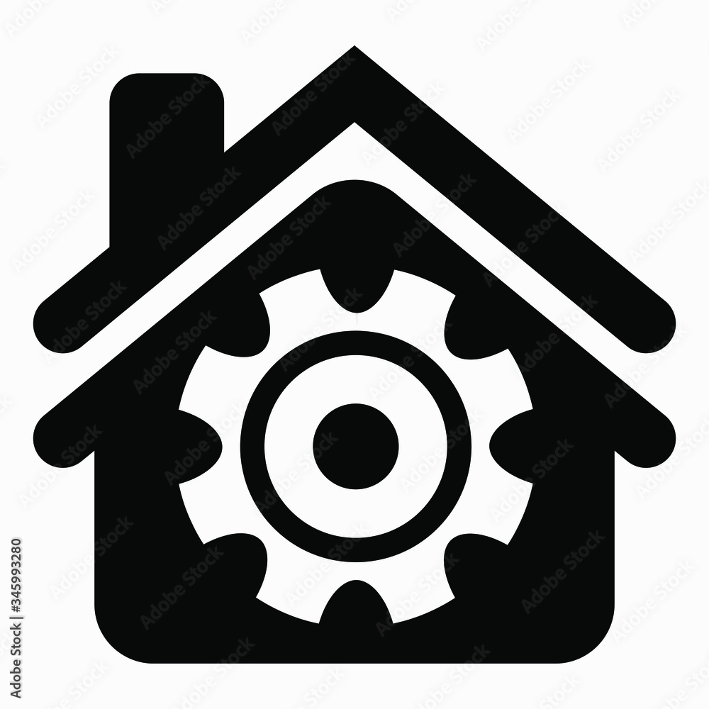 Poster icon home and installation. setting smart home sensors. site system setup. commercial line vector ic