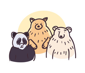 panda polar and bear cartoons vector design
