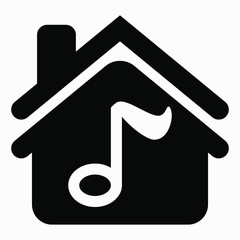 Home icon and musical notes. The musical house. The conservatory. Theater. Musical illustration. Disco. Dance party. Vector icon.