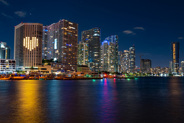 Miami Skyline Panorama after sunset. Miami, Florida, USA.