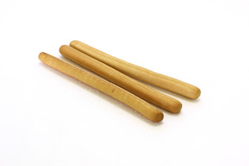 Bread sticks. Baking with olive oil. Natural homemade product. White background. 