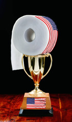 Last Roll of Toilet Award and American Flag.
