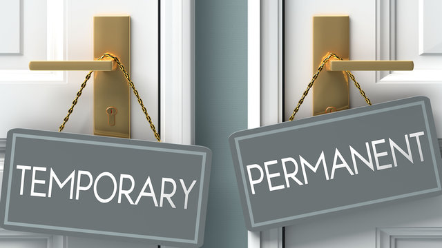 Permanent Or Temporary As A Choice In Life - Pictured As Words Temporary, Permanent On Doors To Show That Temporary And Permanent Are Different Options To Choose From, 3d Illustration