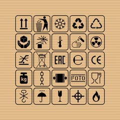 Packaging flat vector symbols. Signs on the package