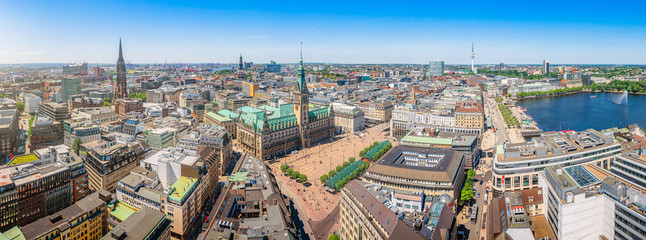 Aerial view of historic city center of Hamburg