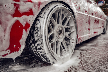 car in foam at the sink