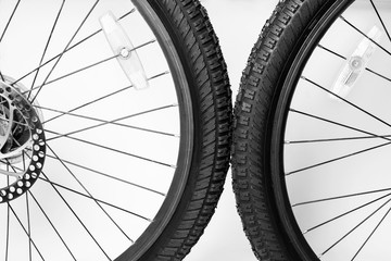 Fototapeta premium Stylish new mountain bike tires with large treads for riding in the city and countryside