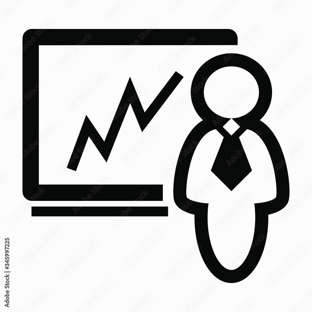 Aufkleber presentation icon with a man. illustration of the results of work. business graphics icon. vector ic
