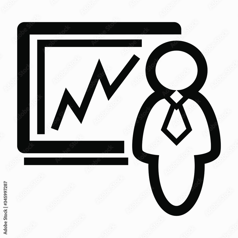 Aufkleber presentation icon with a man. illustration of the results of work. business graphics icon. vector ic